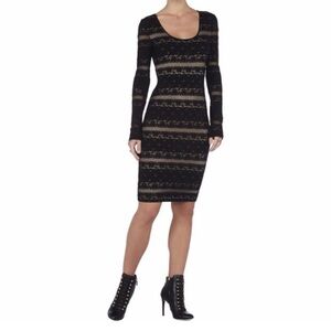 NWT BCBGMAXAZRIA TANYA BLACK LONG SLEEVE LACE DRESS SIZE M